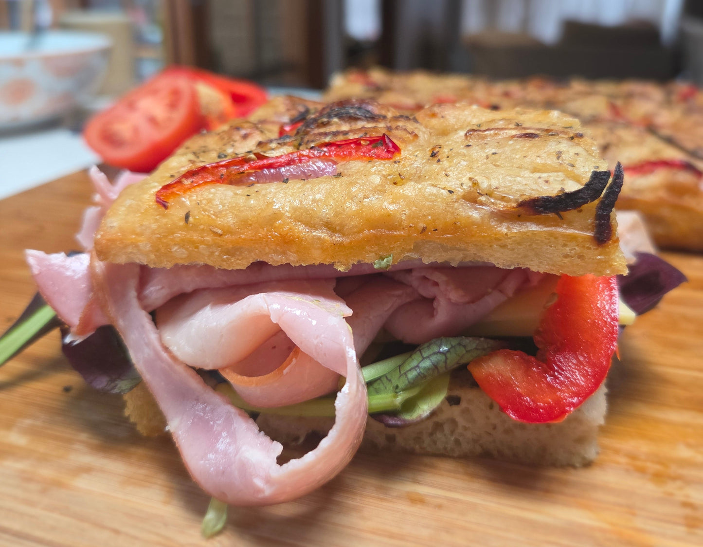 Sourdough Focaccia with red capsicum and caramelized onion